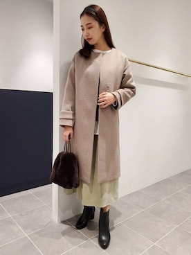 「一押しのアウタースタイル」｜「アイテム（ノーカラーコート）」を使った、_______nanakoさん（レディース・162cm）の冬コーディネート