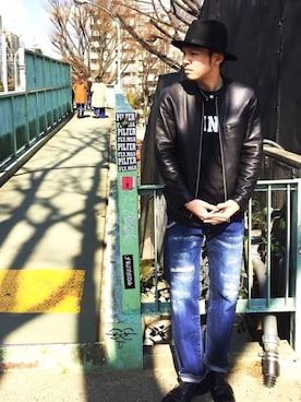 「Subciety（サブサエティ）のアイテム（ライダースジャケット）」を使った、小原 壮大朗さん（メンズ・183cm）の春コーディネート