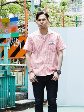 「Subciety（サブサエティ）のアイテム（財布/小物）」を使った、小原 壮大朗さん（メンズ・183cm）の夏コーディネート