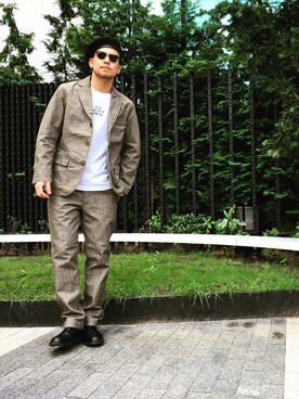「Subciety（サブサエティ）のアイテム（ハンチング/ベレー帽）」を使った、小原 壮大朗さん（メンズ・183cm）の夏コーディネート