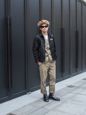 「Subciety（サブサエティ）のアイテム（ブルゾン）」を使った、小原 壮大朗さん（メンズ・183cm）の秋コーディネート