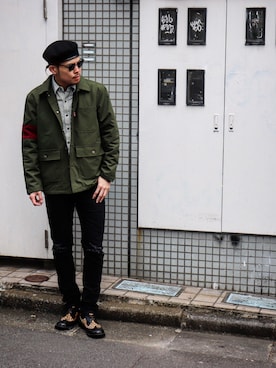 「Subciety（サブサエティ）のアイテム（ハンチング/ベレー帽）」を使った、小原 壮大朗さん（メンズ・183cm）の秋コーディネート