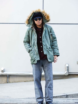「Subciety（サブサエティ）のアイテム」を使った、小原 壮大朗さん（メンズ・183cm）の秋コーディネート