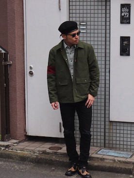 「Subciety（サブサエティ）のアイテム（ハンチング/ベレー帽）」を使った、小原 壮大朗さん（メンズ・183cm）の冬コーディネート