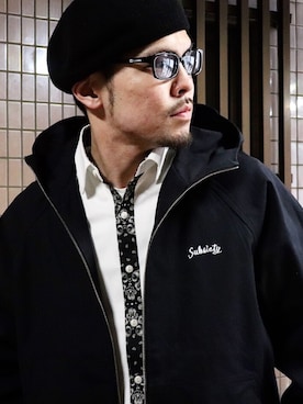 「Subciety（サブサエティ）のアイテム（ハンチング/ベレー帽）」を使った、小原 壮大朗さん（メンズ・183cm）の冬コーディネート