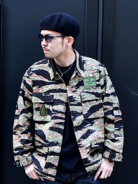 「Subciety（サブサエティ）のアイテム（ハンチング/ベレー帽）」を使った、小原 壮大朗さん（メンズ・183cm）の冬コーディネート