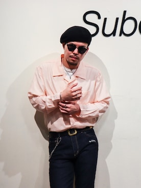 「Subciety（サブサエティ）のアイテム（ハンチング/ベレー帽）」を使った、小原 壮大朗さん（メンズ・181cm）の春コーディネート