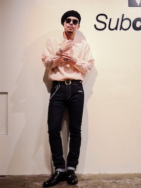 「Subciety（サブサエティ）のアイテム（ハンチング/ベレー帽）」を使った、小原 壮大朗さん（メンズ・181cm）の春コーディネート