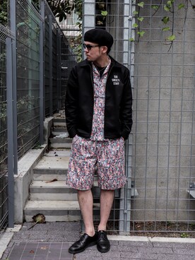 「Subciety（サブサエティ）のアイテム（ハンチング/ベレー帽）」を使った、小原 壮大朗さん（メンズ・181cm）の春コーディネート
