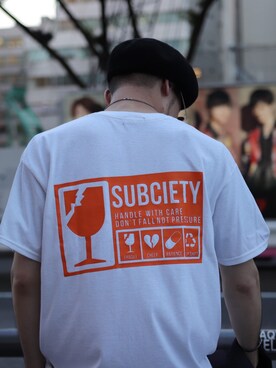 「Subciety（サブサエティ）のアイテム（ハンチング/ベレー帽）」を使った、小原 壮大朗さん（メンズ・181cm）の夏コーディネート
