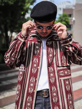 「Subciety（サブサエティ）のアイテム（ハンチング/ベレー帽）」を使った、小原 壮大朗さん（メンズ・181cm）の秋コーディネート