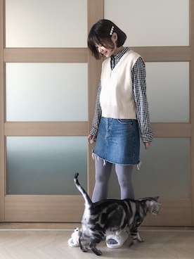 「mocha（モチャ）のアイテム」を使った、糖菜菜さん（レディース・158cm）の春コーディネート