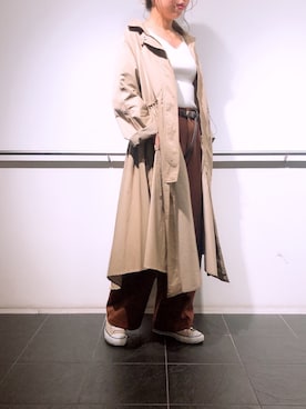 「秋のカフェオレコーデ」｜「アイテム（ステンカラーコート）」を使った、_uka_.0813さん（レディース・164cm）の秋コーディネート
