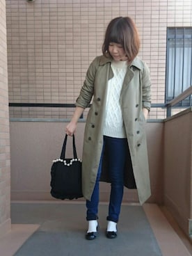 「靴下チラ見せ」｜「アイテム（トレンチコート）」を使った、fumiさん（レディース・158cm）の冬コーディネート