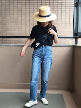 「ハイウエストストレートジーンズ」｜fumiさん（レディース・158cm）の夏コーディネート