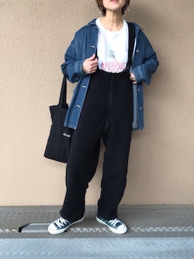 「ラグランTシャツ」｜「アイテム（デニムジャケット）」を使った、fumiさん（レディース・158cm）の春コーディネート