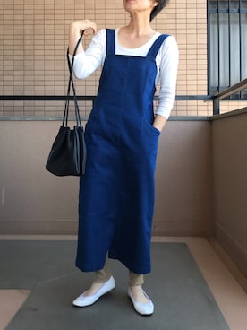 「サロペットスカート」｜「アイテム（パンツ）」を使った、fumiさん（レディース・158cm）の春コーディネート
