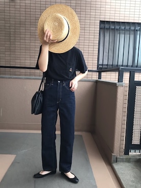 「ウエストイン」｜「アイテム（帽子）」を使った、fumiさん（レディース・157cm）の夏コーディネート