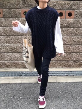 「アイテム（ベスト、ブルー系）」を使った、fumiさん（レディース・158cm）の秋コーディネート