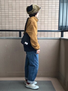 「赤い靴下」｜「アイテム（その他アウター）」を使った、fumiさん（レディース・158cm）の秋コーディネート