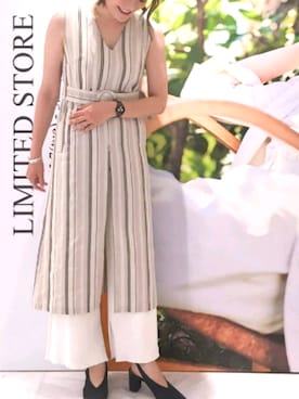 「リブニットパンツ」｜「アイテム（ワンピース/ドレス）」を使った、LADYMADE Stylingさん（レディース・160cm）の夏コーディネート