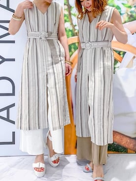 「リブニットパンツ」｜「アイテム（ワンピース/ドレス）」を使った、LADYMADE Stylingさん（レディース・160cm）の夏コーディネート