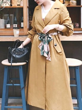 「マスタード」｜「アイテム（トレンチコート）」を使った、LADYMADE Stylingさん（レディース・160cm）の秋コーディネート