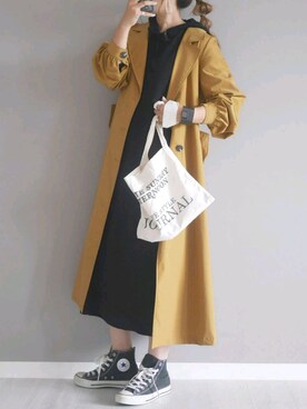 「マスタード」｜「アイテム（トレンチコート）」を使った、LADYMADE Stylingさん（レディース・160cm）の秋コーディネート