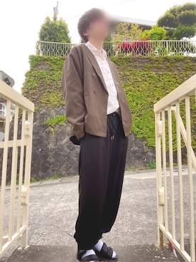 「カフスイージーパンツ」｜「アイテム（ジャケット/アウター）」を使った、taani さん（メンズ・173cm）の春コーディネート
