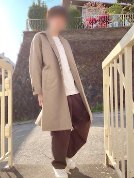 「DOOPZ（ドープス）のTRドロップショルダーステンカラーコート（ステンカラーコート）」を使った、taani さん（メンズ・173cm）の春コーディネート