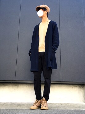 「カシミヤ」｜「アイテム（ハンチング/ベレー帽）」を使った、るるさん（メンズ・171cm）の冬コーディネート