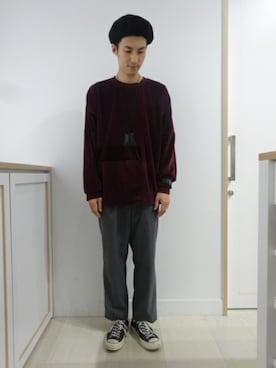 「GLOBAL WORK（グローバルワーク）のストレッチTRワイドテーパード/764285（その他パンツ、グレー系）」を使った、Tatsuya Uedaさん（メンズ・180cm）の秋コーディネート