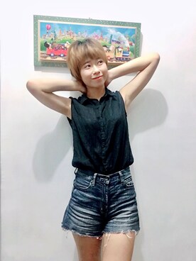 「超短髮」｜謝淑麗さん（レディース・166cm）の夏コーディネート
