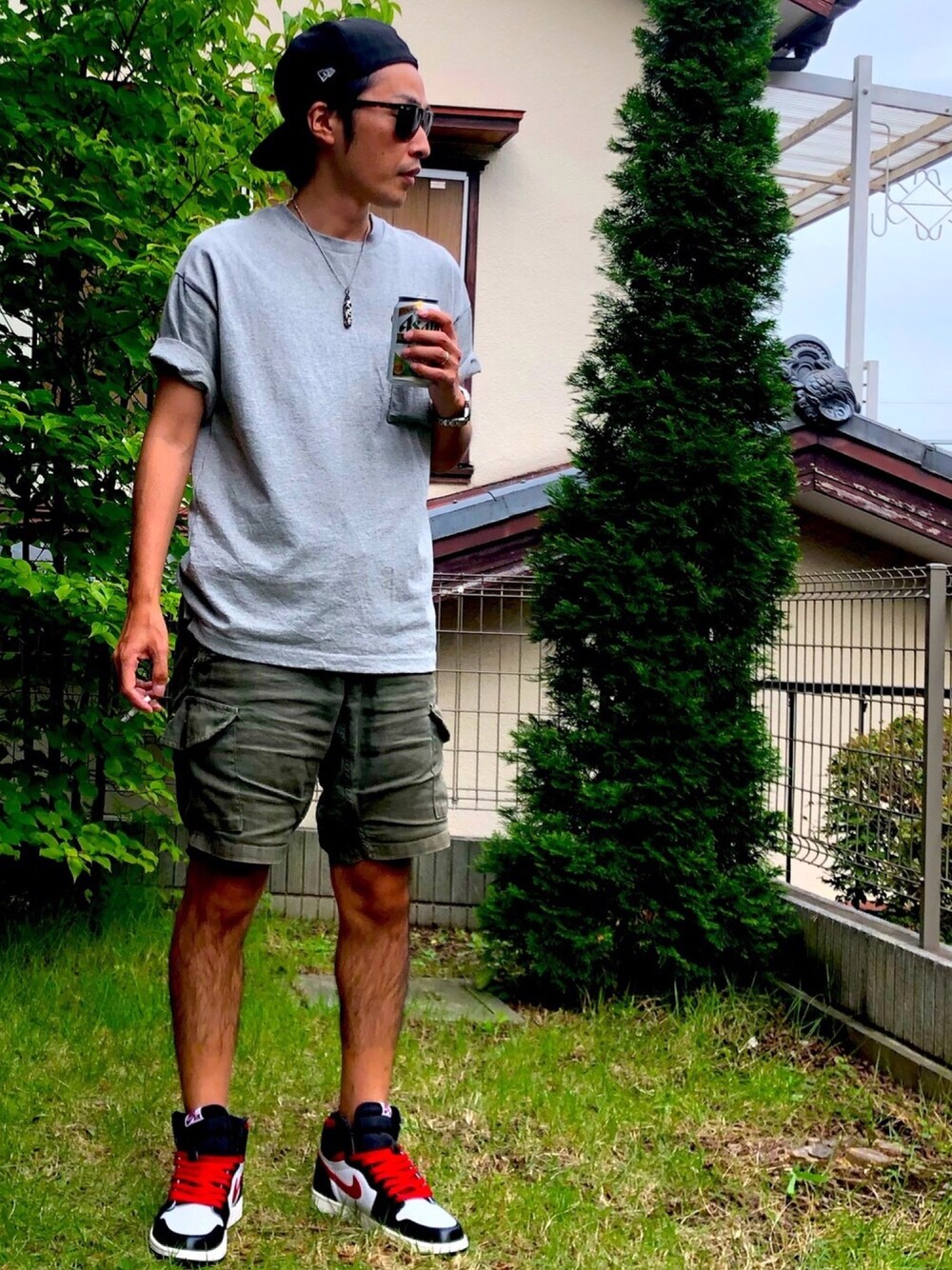 「スニーカー、NIKE、ナイキ、ジョーダン、Jordan、夏だ！Tシャツ着よう！、STANDARD CALIFORNIA、BEAMS、クロムハーツ、レイバン」｜「STANDARD CALIFORNIAのアイテム（キャップ、ブラック系）」を使った、Manokoaさん（メンズ・173cm）の夏コーディネートの1枚目の写真