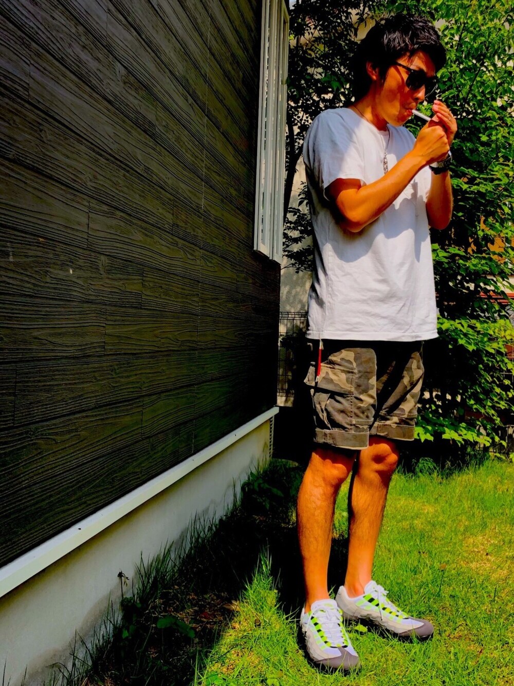 「大人カジュアル、スニーカー、NIKE、NIKE AIR MAX、united arrows、クロムハーツ、Chrome Hearts、Pilgrim SURF＋SUPPLY、ピルグリムサーフサプライ、シンプル」｜「Ray-BanのRAY BAN Sunglasses（サングラス、ブラウン系）」を使った、Manokoaさん（メンズ・173cm）の夏コーディネートの1枚目の写真