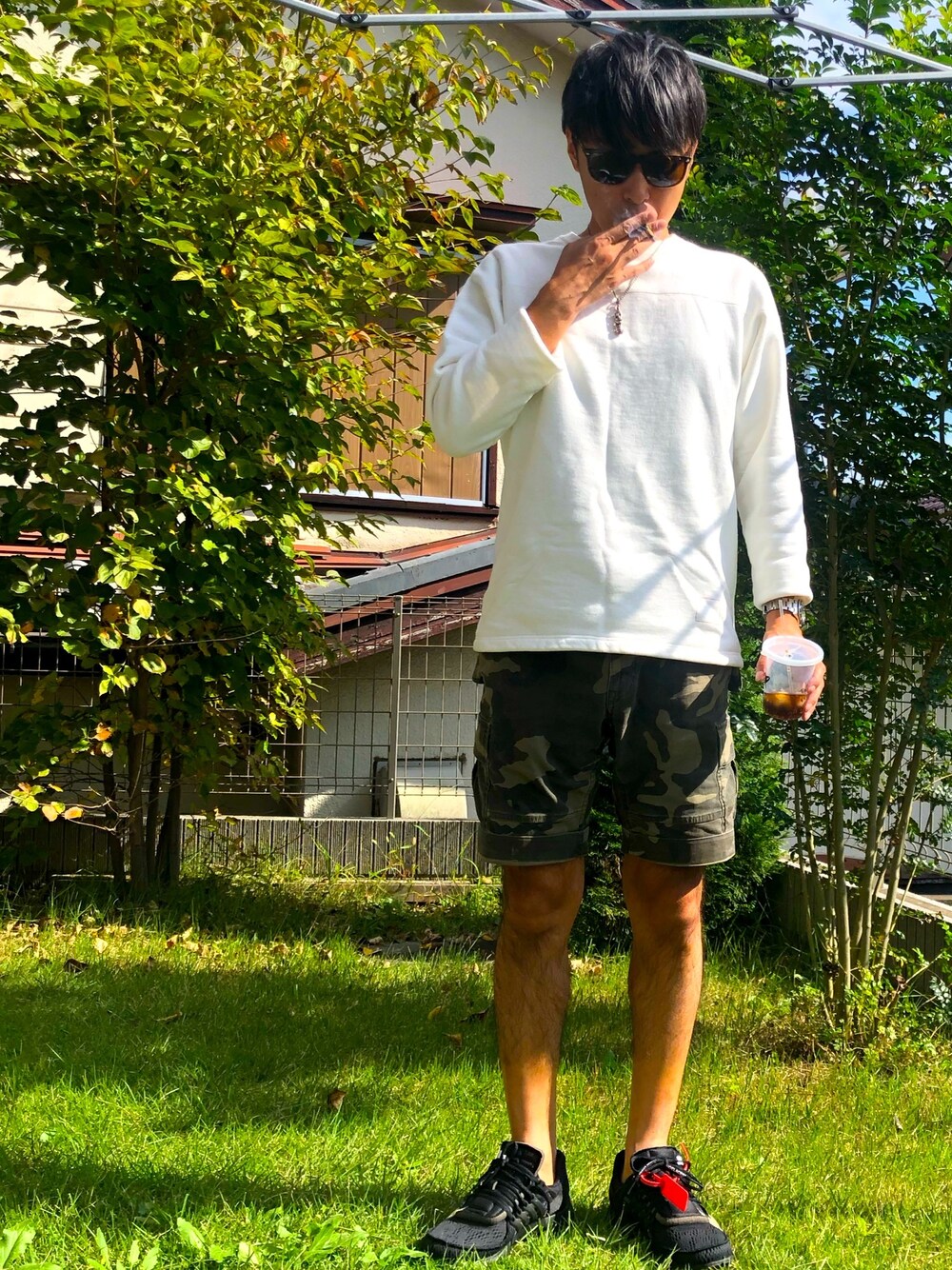 「off white、NIKE、スニーカー、ナイキ、barns、cromehearts、ray ban、united arrows、秋のコーデ、スニーカーコーデ」｜「UNITED ARROWSのUAS 6ポケットショーツ†◆（その他パンツ、その他）」を使った、Manokoaさん（メンズ・173cm）の秋コーディネートの1枚目の写真