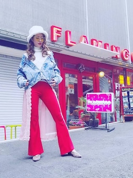 「EVRIS 」｜「アイテム（デニムジャケット）」を使った、Takahashi Fumikaさん（レディース・166cm）の春コーディネート