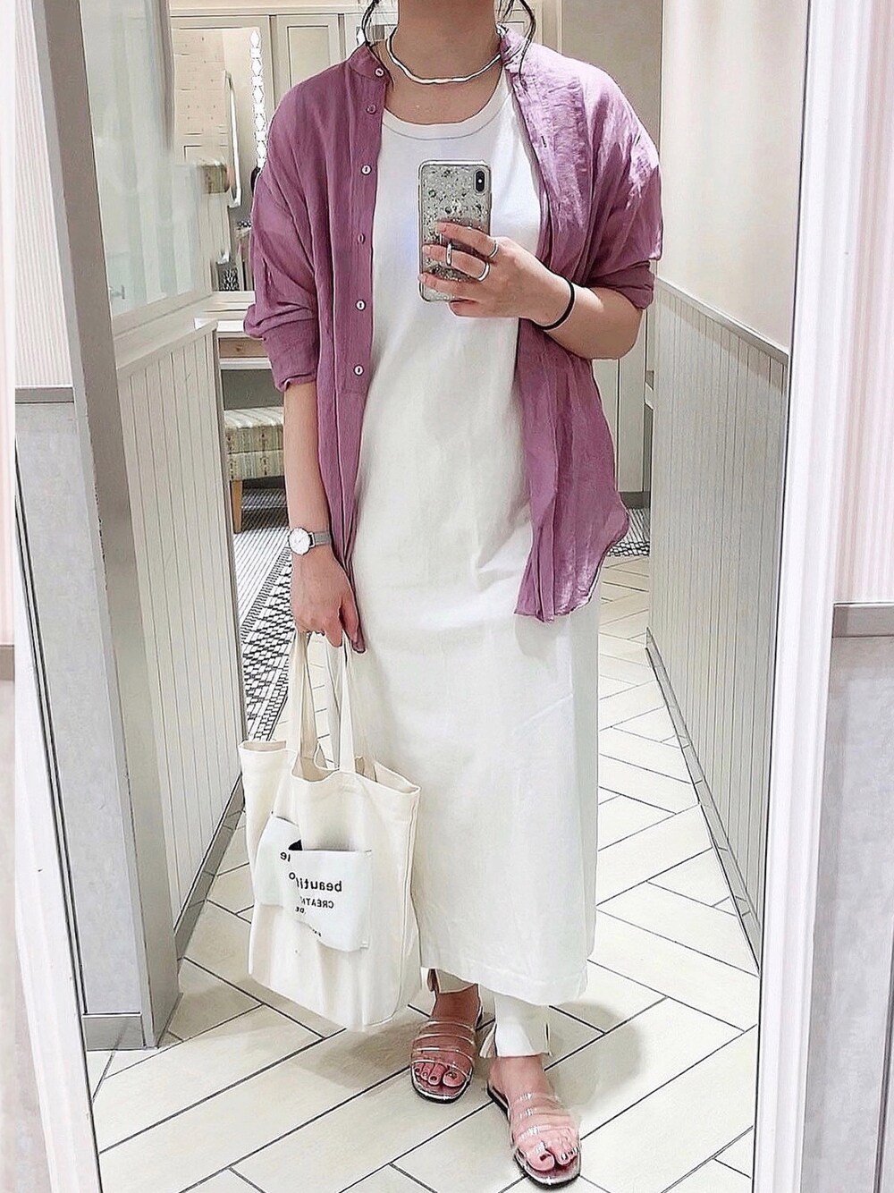 6(ROKU) SHEER STRIPE BIG SHIRT シャツ ブラウス 6（ロク）の「＜6(ROKU)SHEER STRIPE BIG SHIRT/シャツ（シャツ