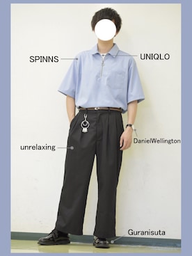 「unrelaxing（アンリラクシング）のアイテム（スラックス）」を使った、かーくん♪(ka-kun)さん（メンズ・168cm）の夏コーディネート