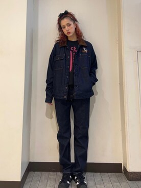 「HYSTERIC GLAMOUR（ヒステリックグラマー）のHYSTERIC HEAVY トラッカージャケット（デニムジャケット）」を使った、chuneさん（レディース・173cm）の秋コーディネート