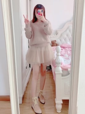 「基础款」｜「アイテム（チュニック）」を使った、婠婠さん（レディース・158cm）の春コーディネート