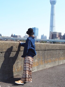 「エスニック」｜「アイテム（デニムジャケット）」を使った、ECスタッフ１さん（レディース・159cm）の春コーディネート