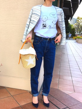 「Casselini（キャセリーニ）のアイテム（かごバッグ）」を使った、PICCIN  百道浜店さん（レディース・158cm）の春コーディネート