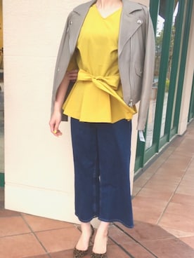 「piccin」｜「アイテム（ライダースジャケット）」を使った、PICCIN  百道浜店さん（レディース・158cm）の春コーディネート