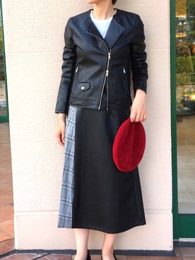 「piccin」｜「アイテム（ライダースジャケット）」を使った、PICCIN  百道浜店さん（レディース・158cm）の夏コーディネート