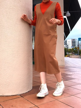 「piccin」｜「アイテム（ジャンパースカート）」を使った、PICCIN  百道浜店さん（レディース・158cm）の秋コーディネート