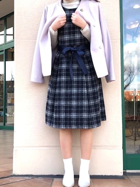 「piccin」｜「アイテム（ノーカラージャケット）」を使った、PICCIN  百道浜店さん（レディース・158cm）の冬コーディネート