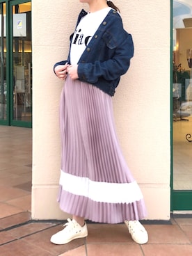 「piccin」｜「アイテム（デニムジャケット）」を使った、PICCIN  百道浜店さん（レディース・158cm）の春コーディネート