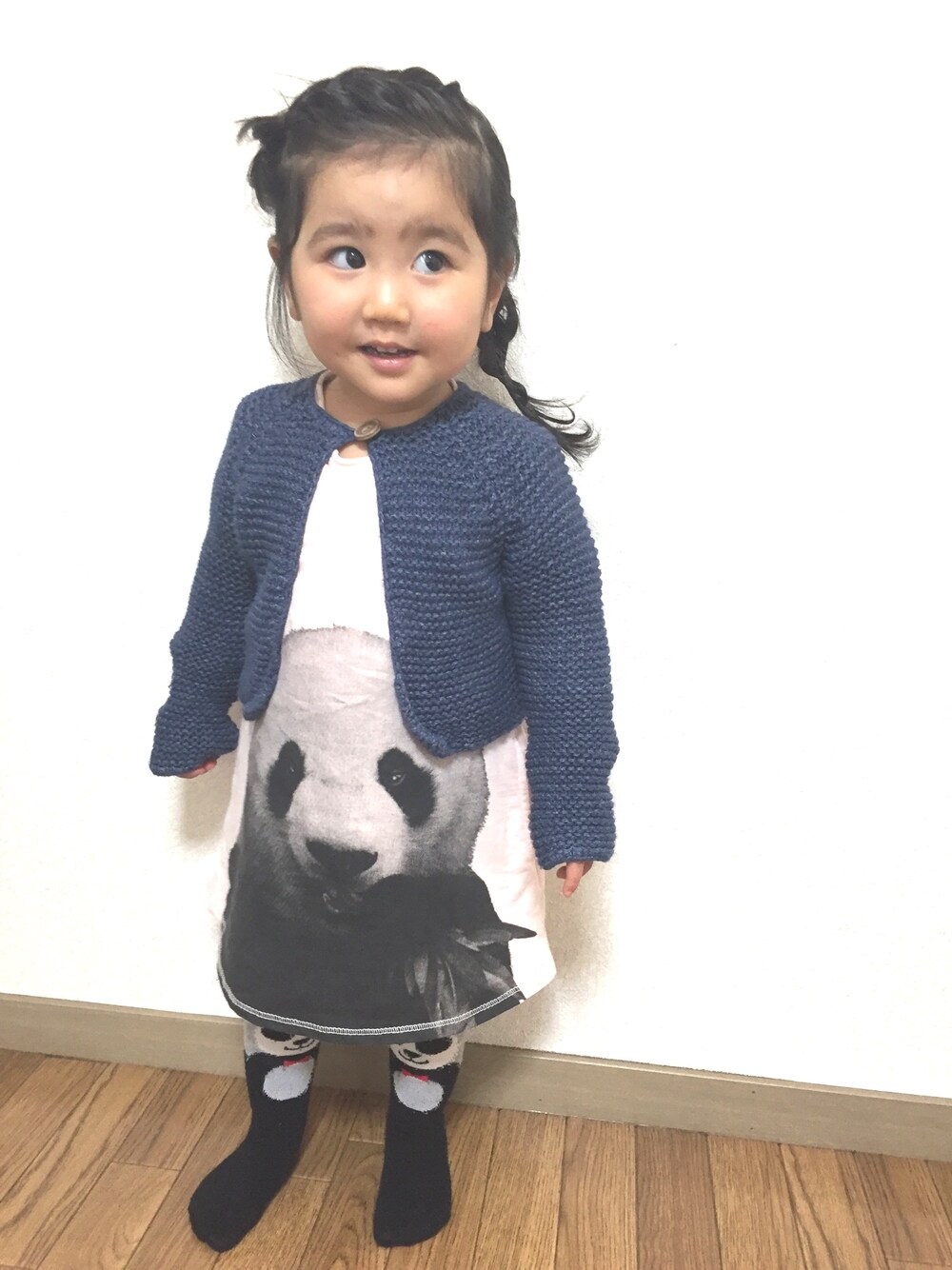 「2歳、エルサの髪型、エルサ、パンダ、パンダ✖️パンダ」｜「babyGAPのアイテム（その他アウター、ブルー系）」を使った、きゃなりーぴょむぴょむさん（レディース・157cm）の冬コーディネートの1枚目の写真