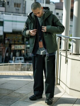 「STUDIOUS（ステュディオス）のアイテム（ダウンジャケット/コート）」を使った、もりさん（メンズ・178cm）の冬コーディネート